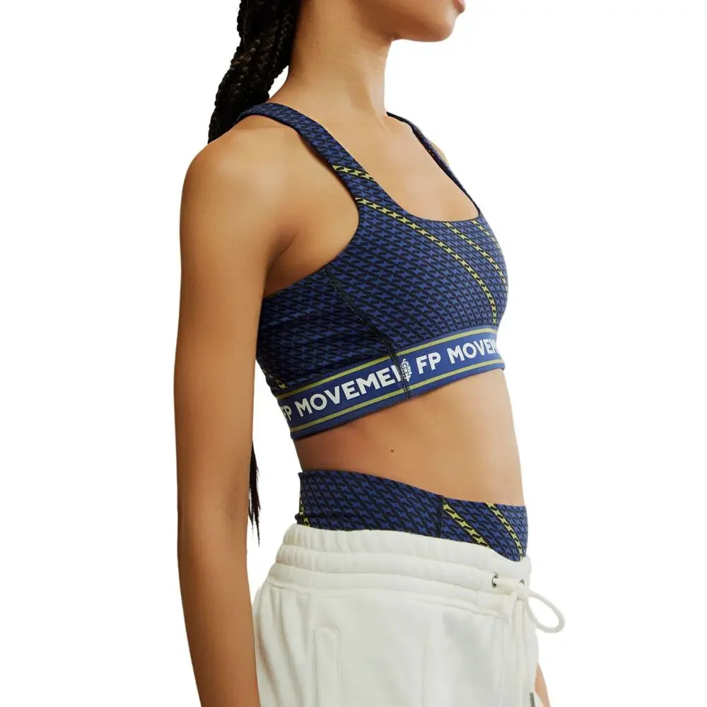 FP Movement Never Better Sports Bra Square neck Black Combo Navy logo sz L NWOT